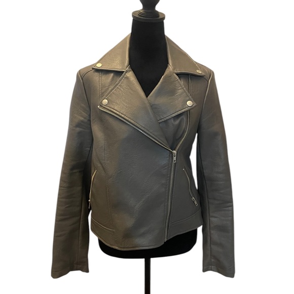 Women's Gray Motorcycle faux Leather,Biker Jacket,Large - Picture 5 of 7